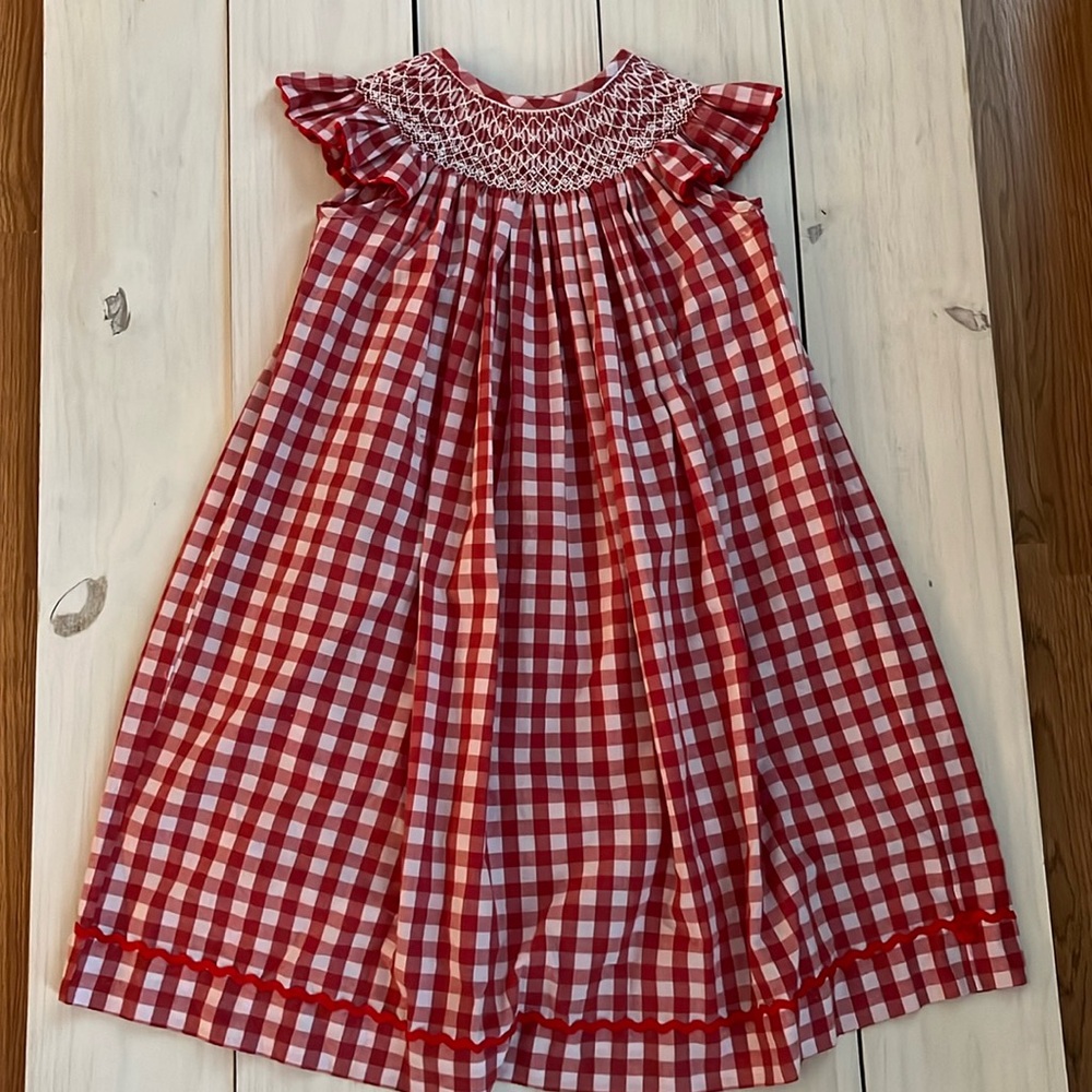Red & White Gingham smocked Dress